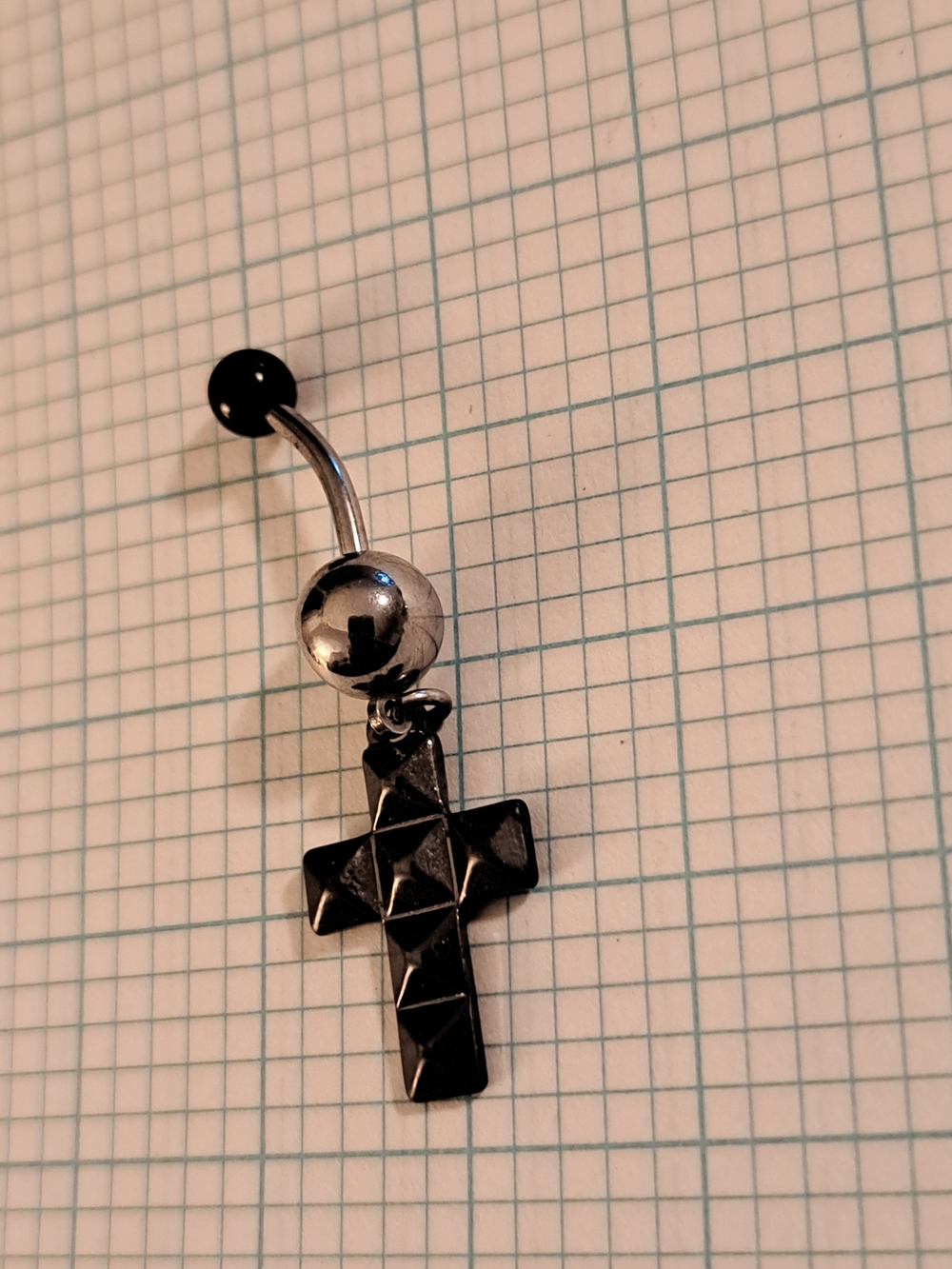 Black Cross Navel Ring — Studded Dangle Belly Button Jewelry - Picture 2 of 5